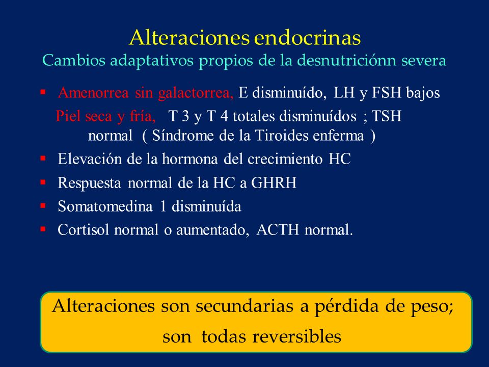 Alteraciones son secundarias a pérdida de peso; son todas reversibles