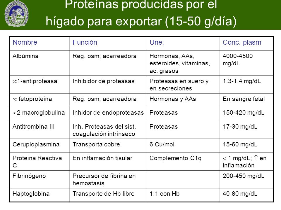 Proteínas producidas por el hígado para exportar (15-50 g/día)