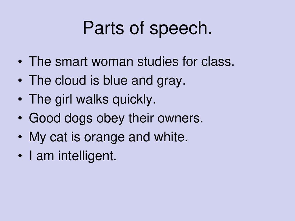 Parts of speech. The smart woman studies for class.