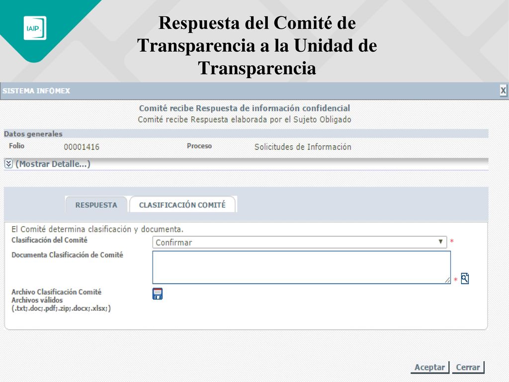 Respuesta del Comité de Transparencia a la Unidad de Transparencia