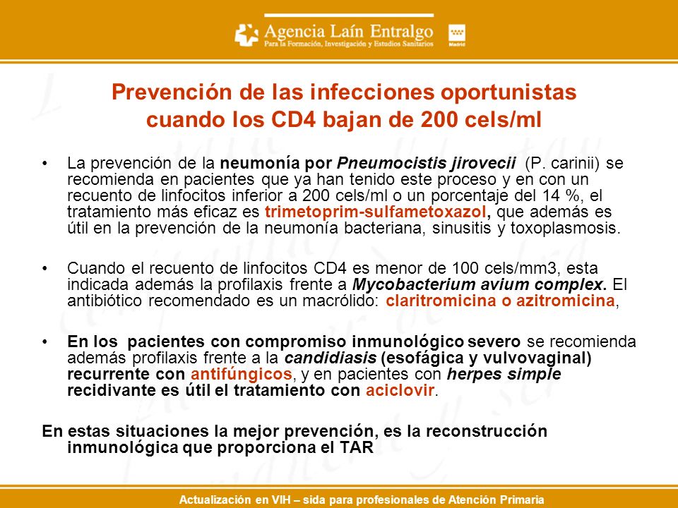 Prevención de las infecciones oportunistas cuando los CD4 bajan de 200 cels/ml