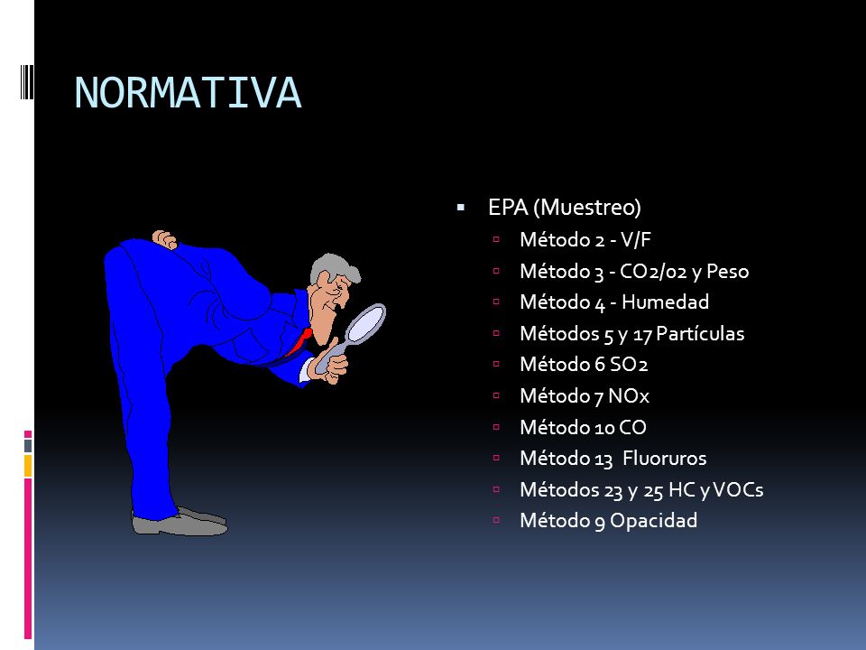 NORMATIVA EPA (Muestreo) Método 2 - V/F Método 3 - CO2/02 y Peso