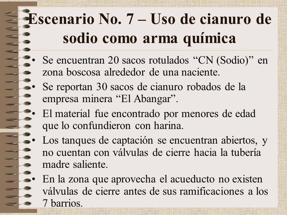 Escenario No. 7 – Uso de cianuro de sodio como arma química