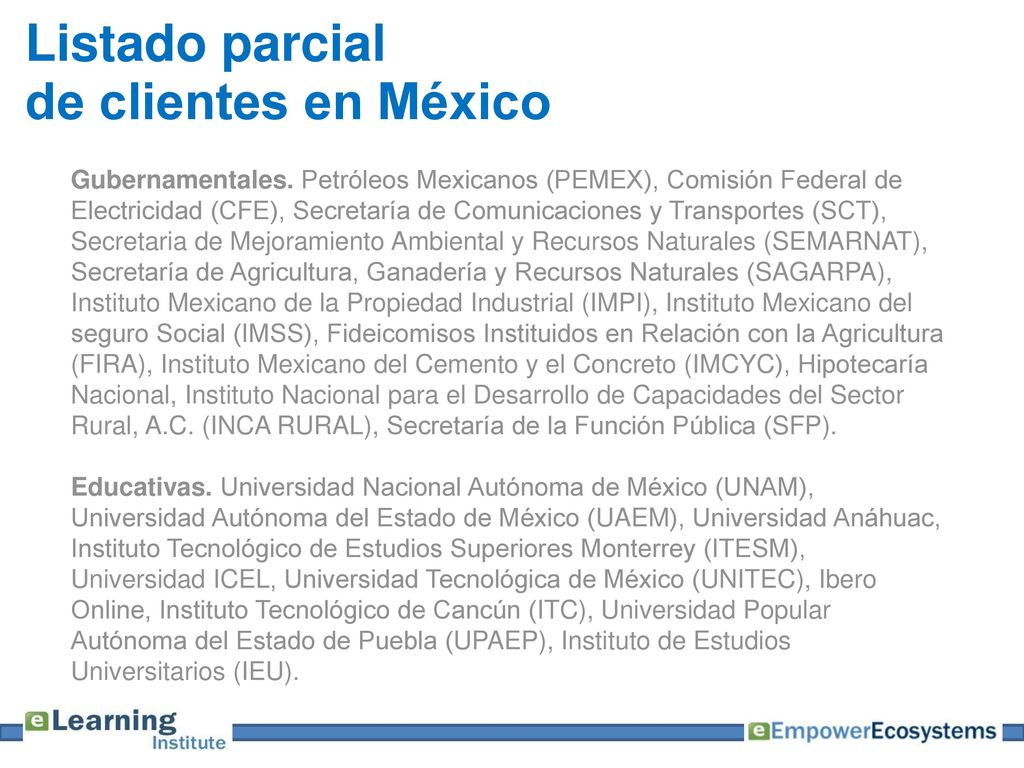 Listado parcial de clientes en México