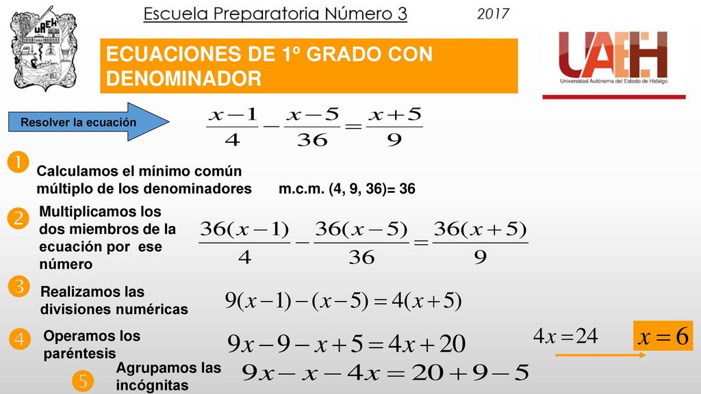      ECUACIONES DE 1º GRADO CON DENOMINADOR