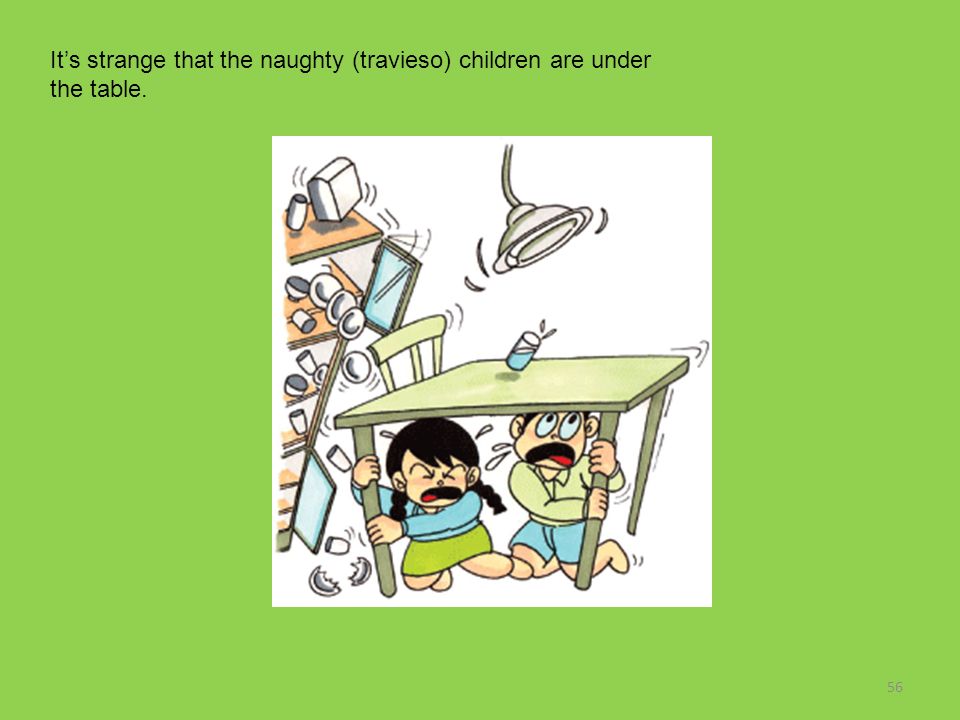 It’s strange that the naughty (travieso) children are under the table.