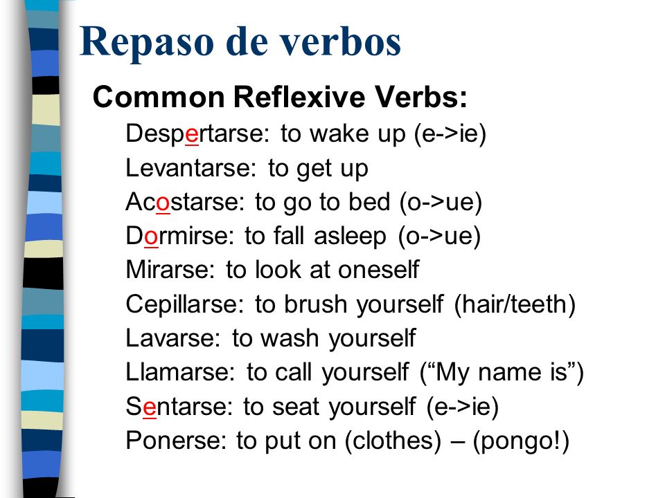 Repaso de verbos Common Reflexive Verbs: