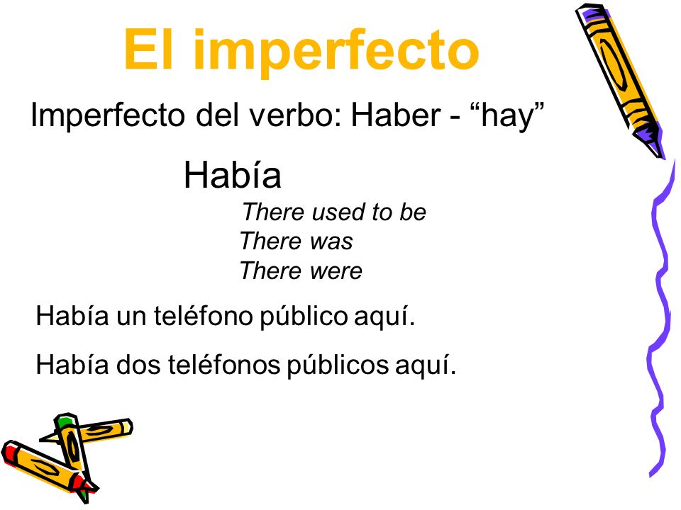 El imperfecto Había Imperfecto del verbo: Haber - hay