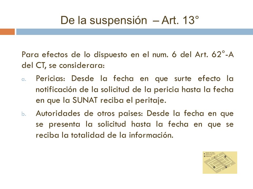 De la suspensión – Art. 13° Para efectos de lo dispuesto en el num. 6 del Art. 62°-A del CT, se considerara: