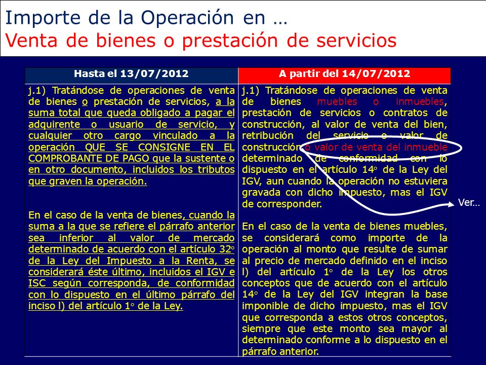 Importe de la Operación en … Venta de bienes o prestación de servicios