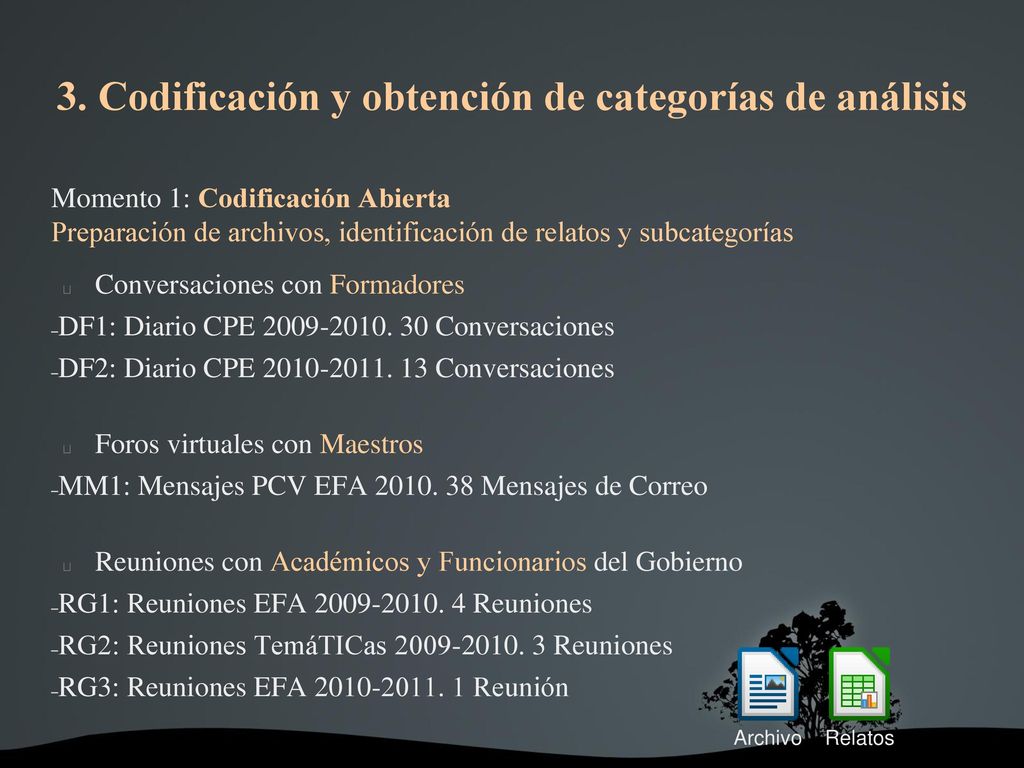 3. Codificación y obtención de categorías de análisis