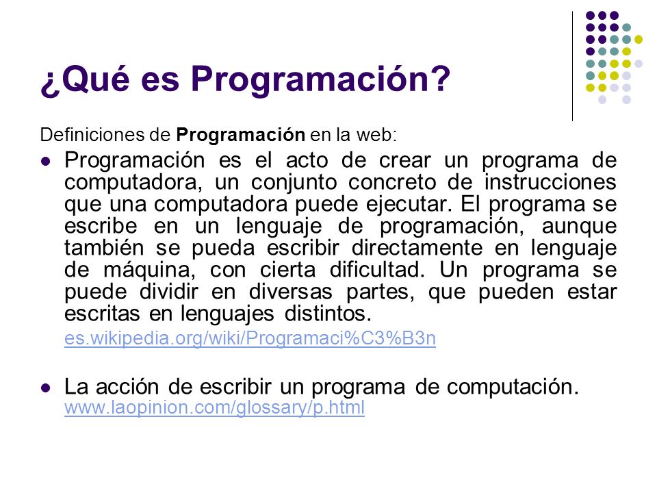 ¿Qué es Programación Definiciones de Programación en la web:
