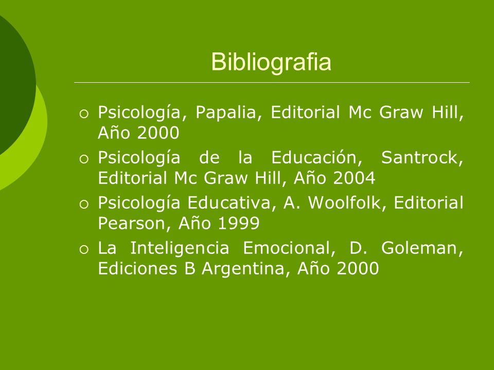 Bibliografia Psicología, Papalia, Editorial Mc Graw Hill, Año 2000