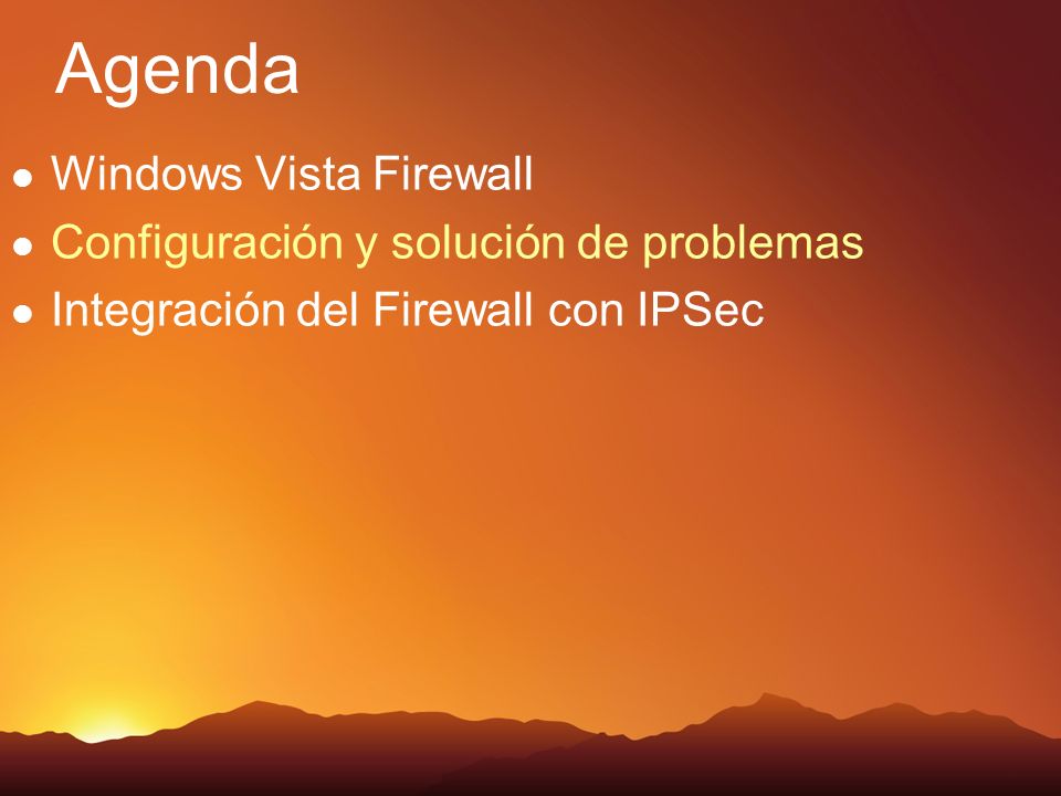 Agenda Windows Vista Firewall Configuración y solución de problemas