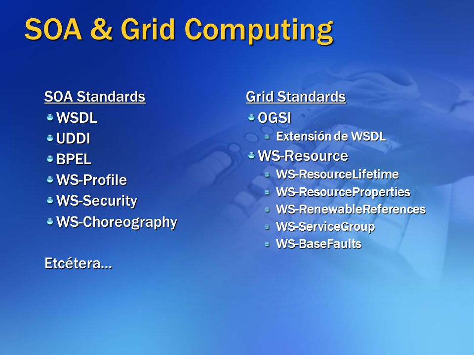 SOA & Grid Computing SOA Standards WSDL UDDI BPEL WS-Profile