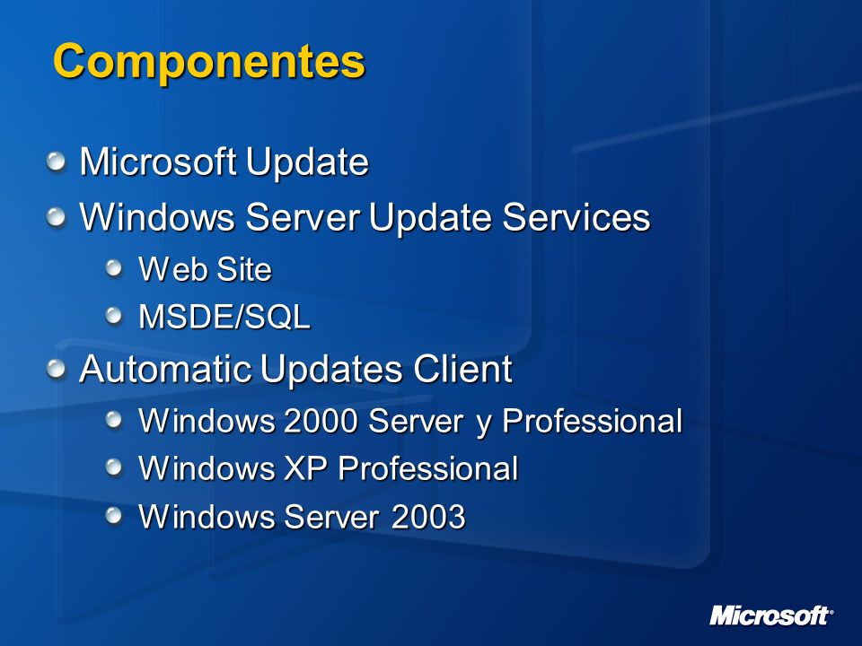 Componentes Microsoft Update Windows Server Update Services