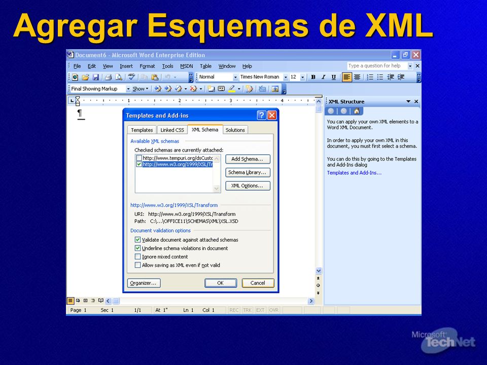 Agregar Esquemas de XML