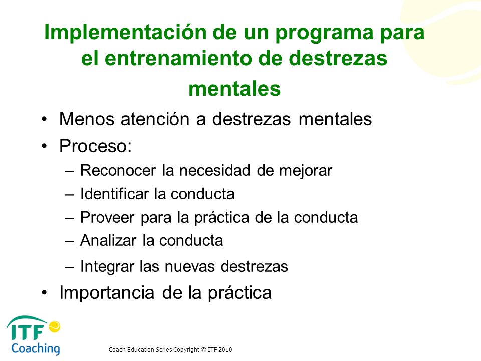 Implementación de un programa para el entrenamiento de destrezas mentales