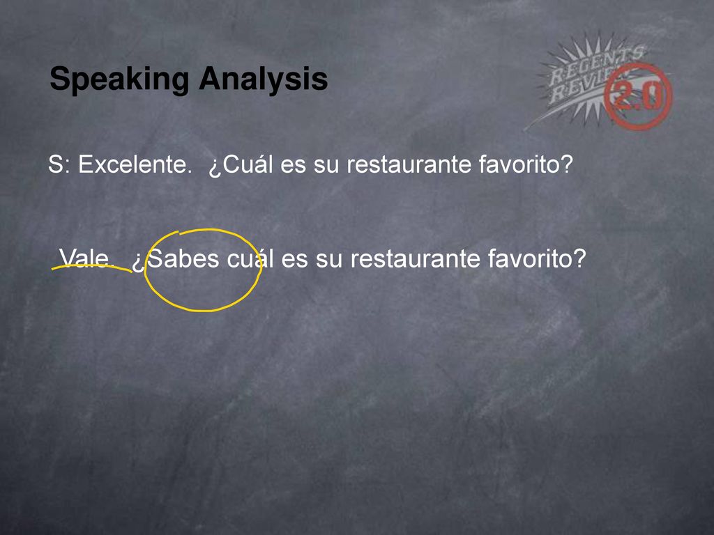 Speaking Analysis Vale. ¿Sabes cuál es su restaurante favorito