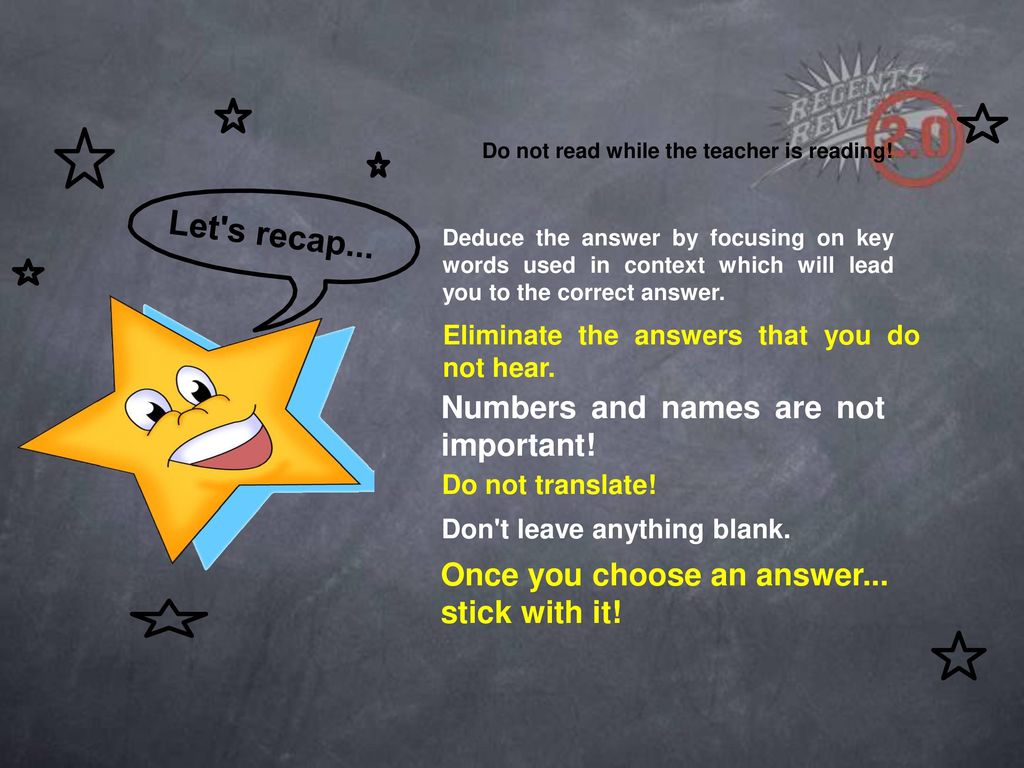 Let s recap... Numbers and names are not important!