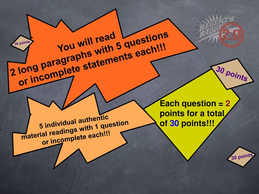 2 long paragraphs with 5 questions or incomplete statements each!!!