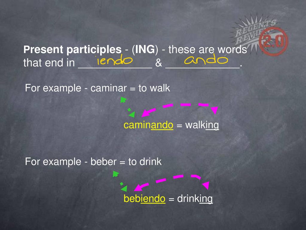 Present participles - (ING) - these are words that end in ____________ & ____________.
