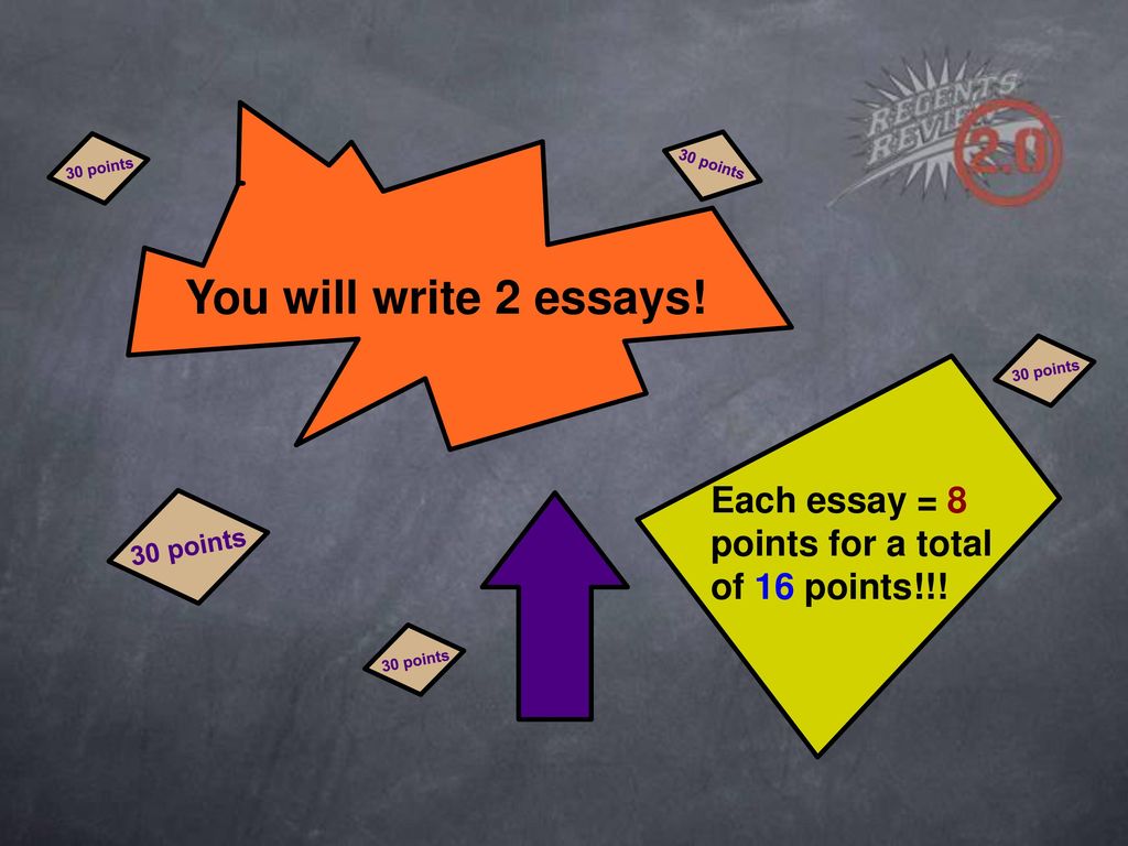 You will write 2 essays! Each essay = 8 points for a total