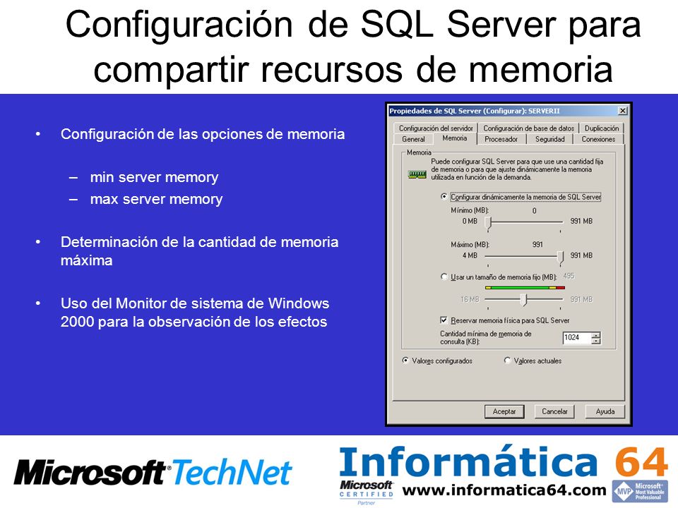 Configuración de SQL Server para compartir recursos de memoria