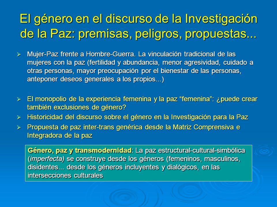 El género en el discurso de la Investigación de la Paz: premisas, peligros, propuestas...