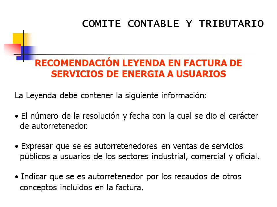 RECOMENDACIÓN LEYENDA EN FACTURA DE SERVICIOS DE ENERGIA A USUARIOS
