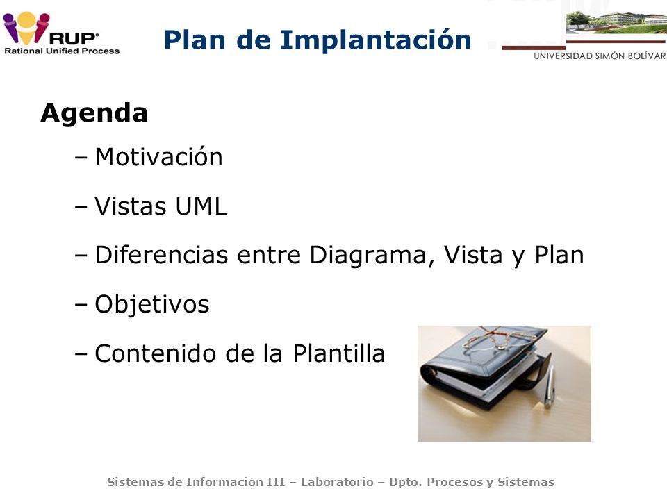 Agenda Motivación Vistas UML Diferencias entre Diagrama, Vista y Plan