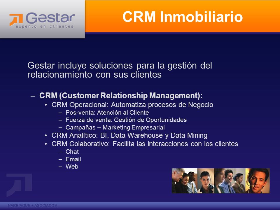 CRM Inmobiliario Gestar incluye soluciones para la gestión del relacionamiento con sus clientes. CRM (Customer Relationship Management):