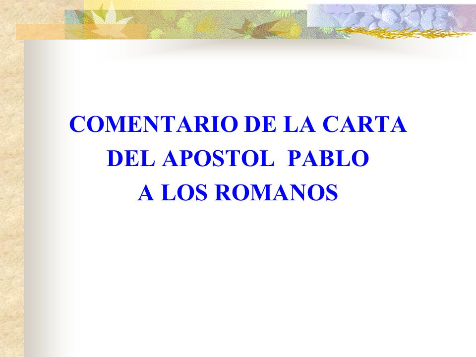 COMENTARIO DE LA CARTA DEL APOSTOL PABLO A LOS ROMANOS