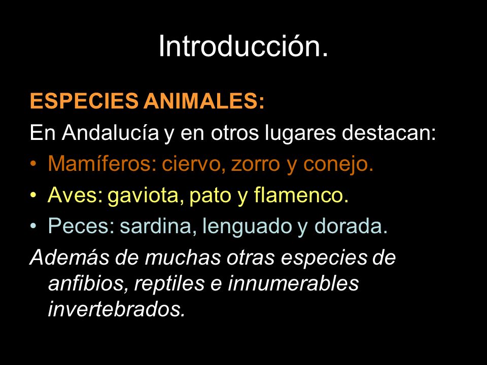Introducción. ESPECIES ANIMALES: