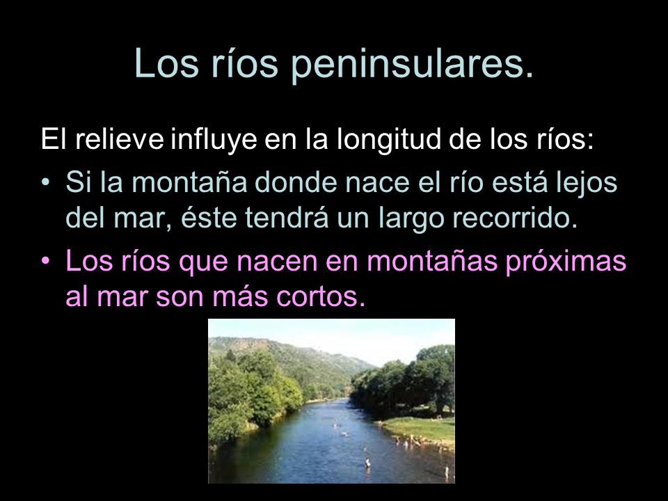 Los ríos peninsulares. El relieve influye en la longitud de los ríos: