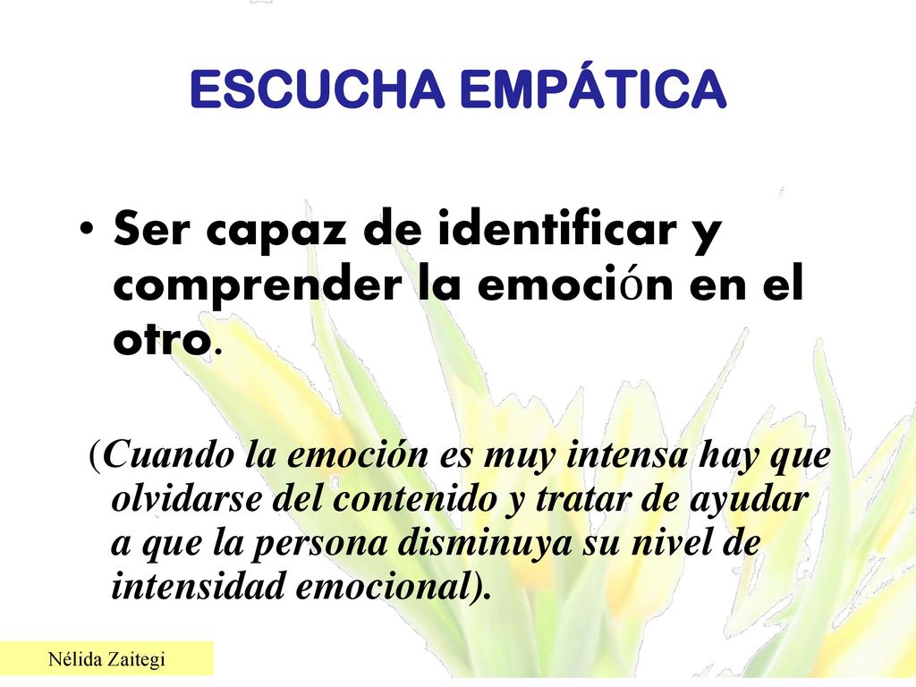 Ser capaz de identificar y comprender la emoción en el otro.