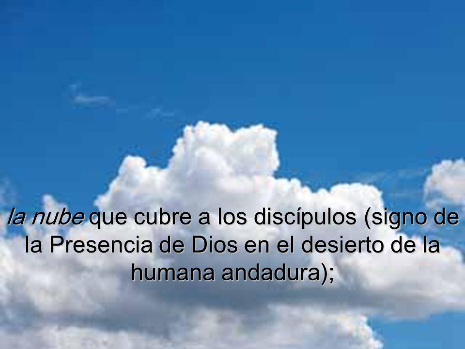 la nube que cubre a los discípulos (signo de la Presencia de Dios en el desierto de la humana andadura);