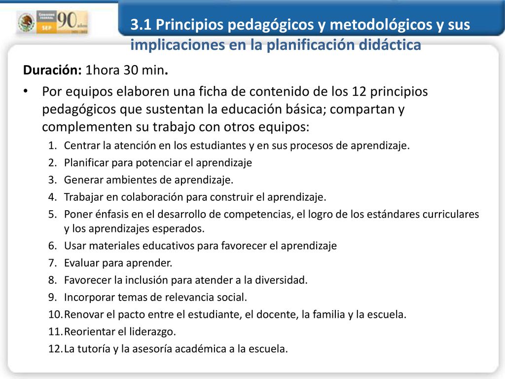 3.1 Principios pedagógicos y metodológicos y sus implicaciones en la planificación didáctica