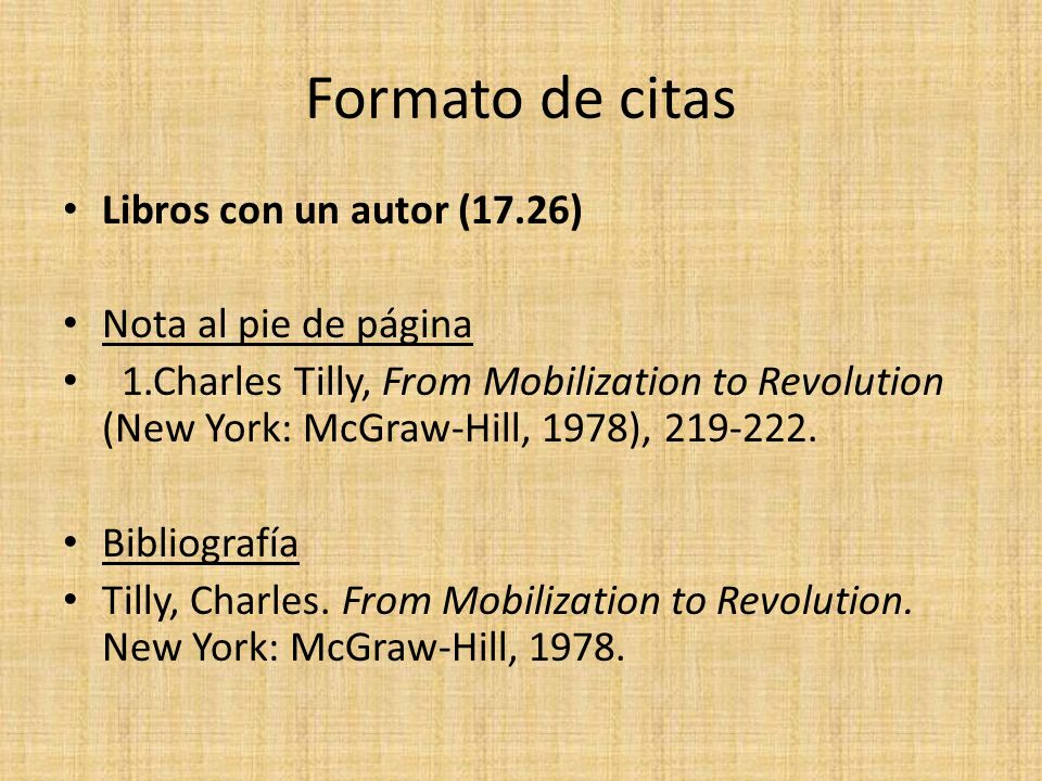 Formato de citas Libros con un autor (17.26) Nota al pie de página