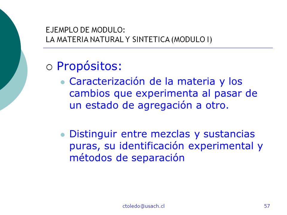 EJEMPLO DE MODULO: LA MATERIA NATURAL Y SINTETICA (MODULO I)