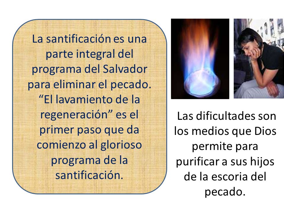 La santificación es una parte integral del programa del Salvador para eliminar el pecado. El lavamiento de la regeneración es el primer paso que da comienzo al glorioso programa de la santificación.