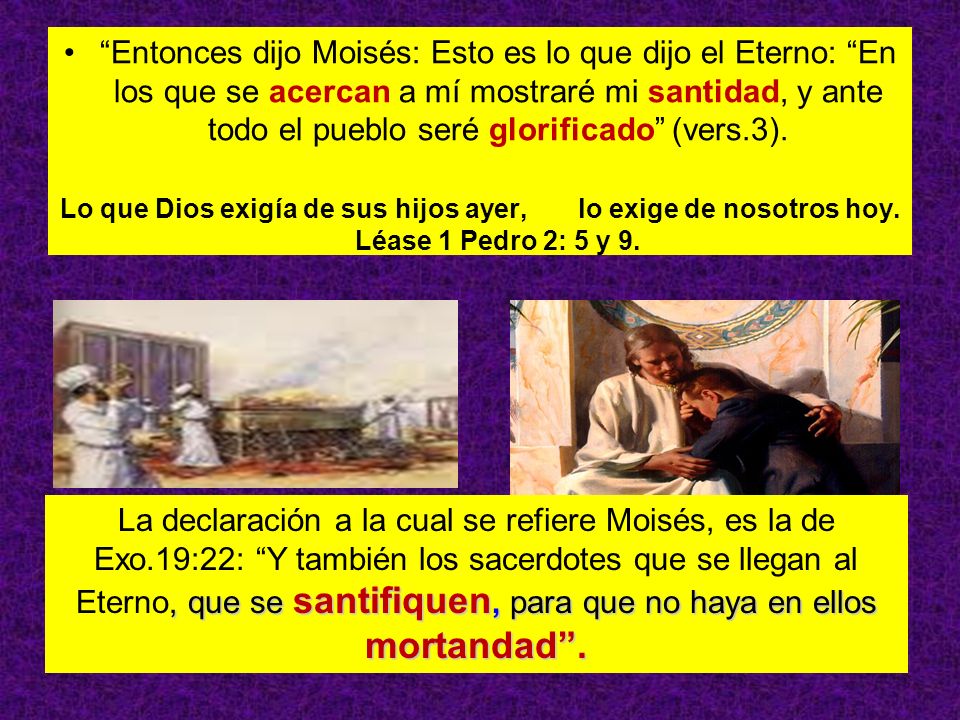 Entonces dijo Moisés: Esto es lo que dijo el Eterno: En los que se acercan a mí mostraré mi santidad, y ante todo el pueblo seré glorificado (vers.3).