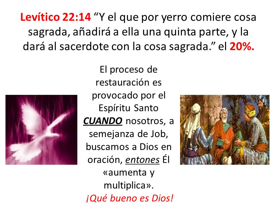 Levítico 22:14 Y el que por yerro comiere cosa sagrada, añadirá a ella una quinta parte, y la dará al sacerdote con la cosa sagrada. el 20%.