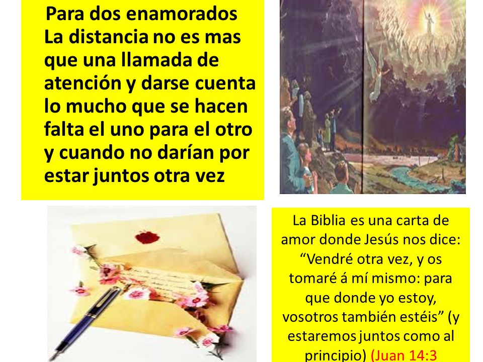 Para dos enamorados La distancia no es mas que una llamada de atención y darse cuenta lo mucho que se hacen falta el uno para el otro y cuando no darían por estar juntos otra vez
