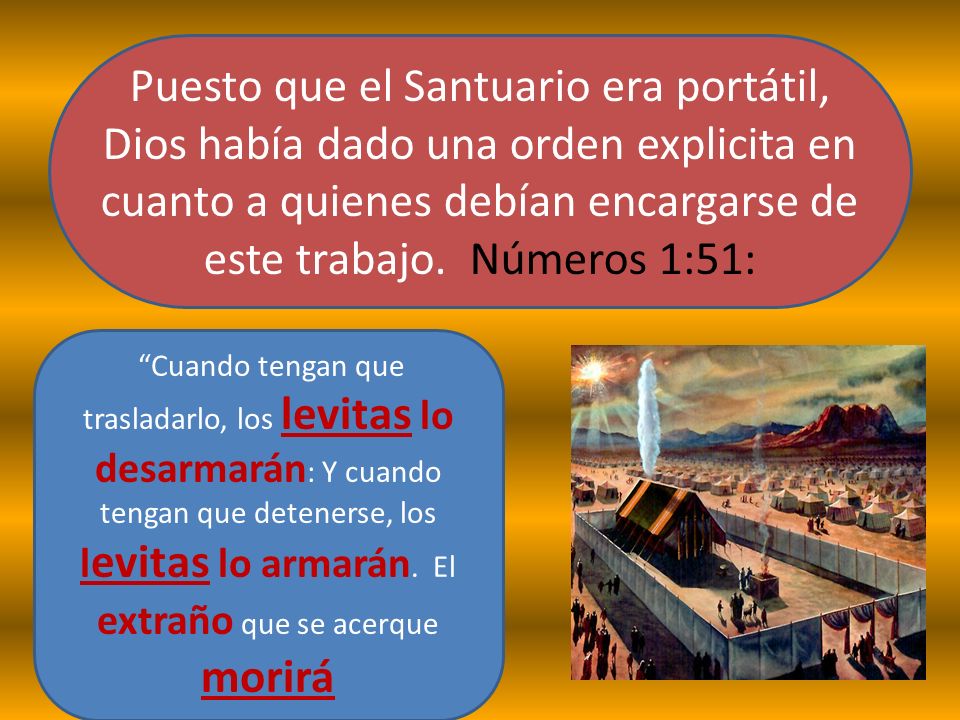 Puesto que el Santuario era portátil, Dios había dado una orden explicita en cuanto a quienes debían encargarse de este trabajo. Números 1:51: