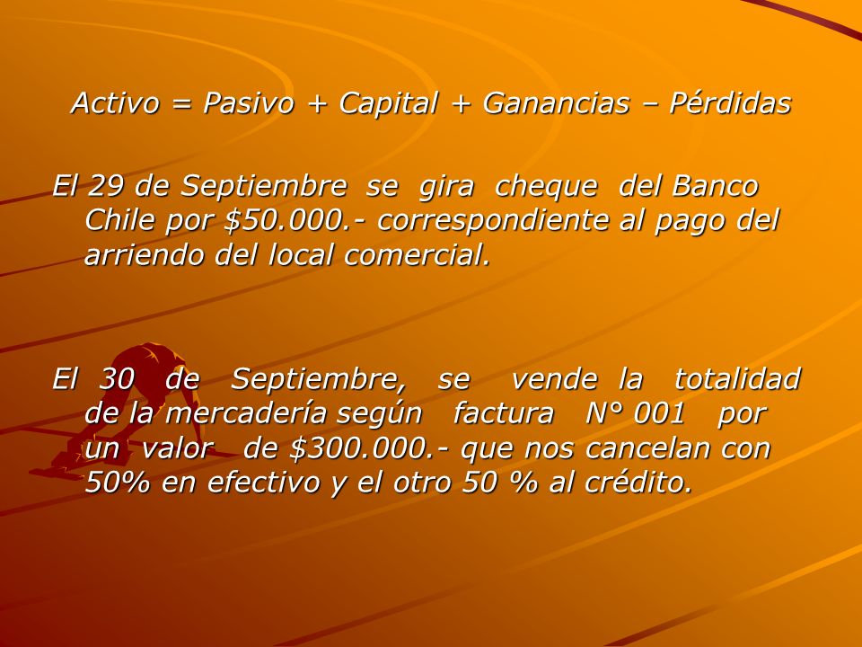 Activo = Pasivo + Capital + Ganancias – Pérdidas