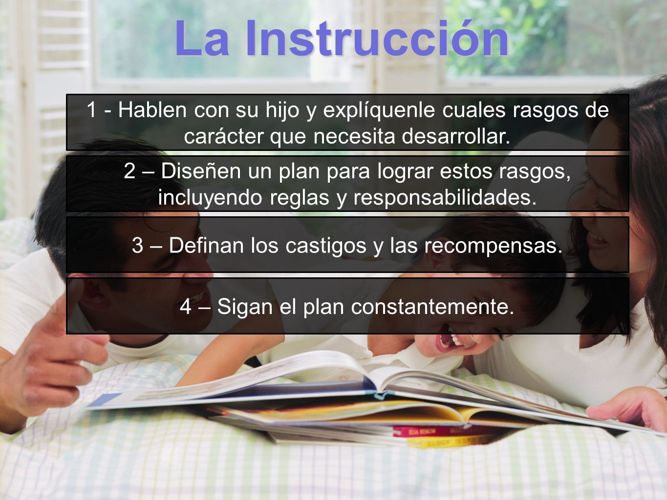 La Instrucción 1 - Hablen con su hijo y explíquenle cuales rasgos de carácter que necesita desarrollar.