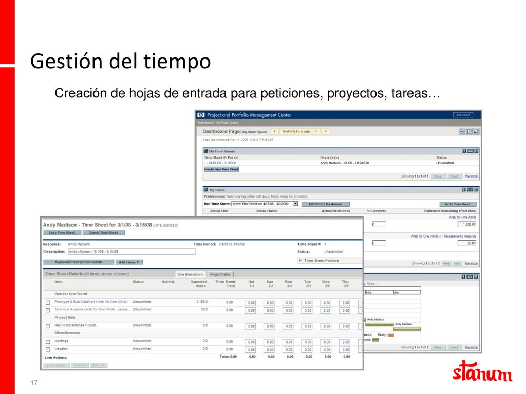 Gestión del tiempo Creación de hojas de entrada para peticiones, proyectos, tareas… 17