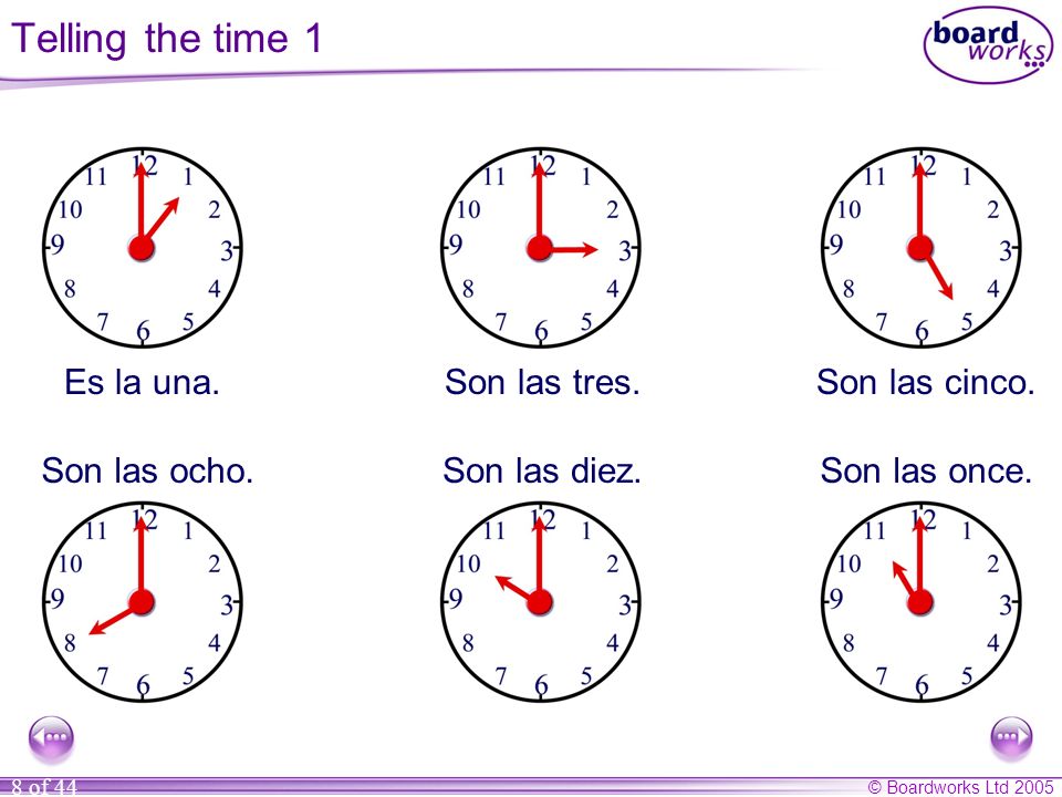 Telling the time 1 Es la una. Son las tres. Son las cinco.