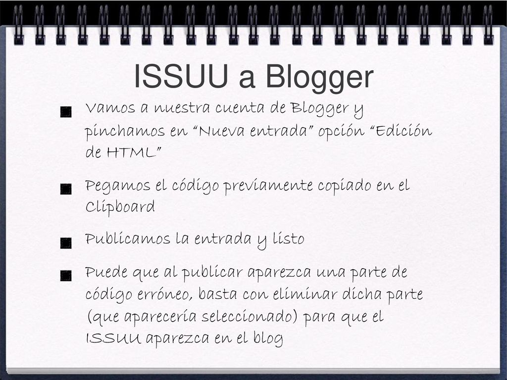ISSUU a Blogger Vamos a nuestra cuenta de Blogger y